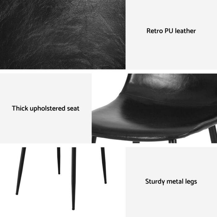 Artiss 4x Dining Chairs Retro PU Leather Kitchen Lounge Cafe Accent Chair Black - Image 6