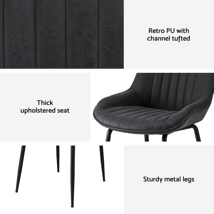Artiss 2x Dining Chairs Retro PU Leather Kitchen Lounge Cafe Accent Chair Black - Image 6