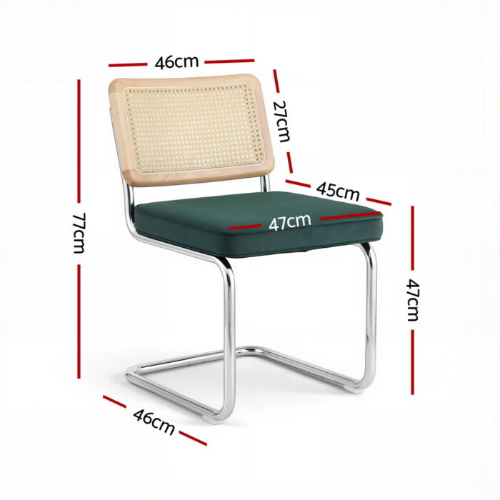 Artiss Dining Chairs Set of 4 Velvet Rattan Cantilever Green - Image 2