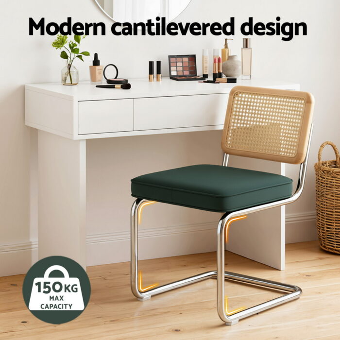 Artiss Dining Chairs Set of 4 Velvet Rattan Cantilever Green - Image 4