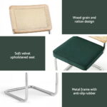 Artiss Dining Chairs Set of 4 Velvet Rattan Cantilever Green - Image 6