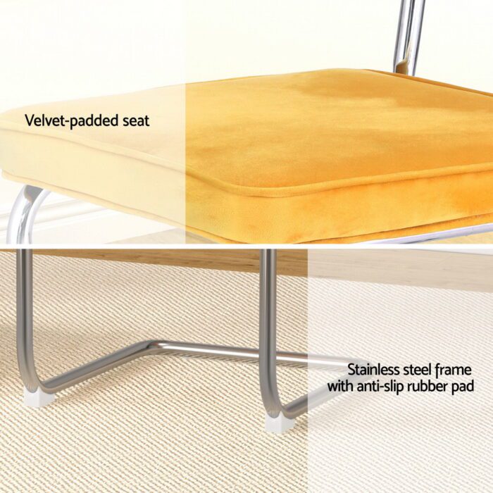 Artiss Dining Chairs Set of 4 Velvet Rattan Cantilever Yellow - Image 6