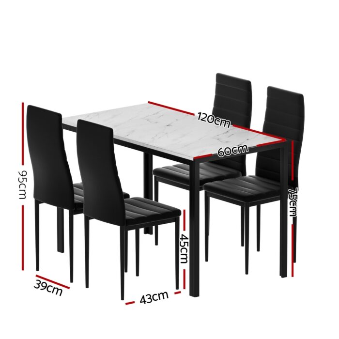 1 Artiss Dining Table and 4 Chairs Set Marble Effect - Image 2
