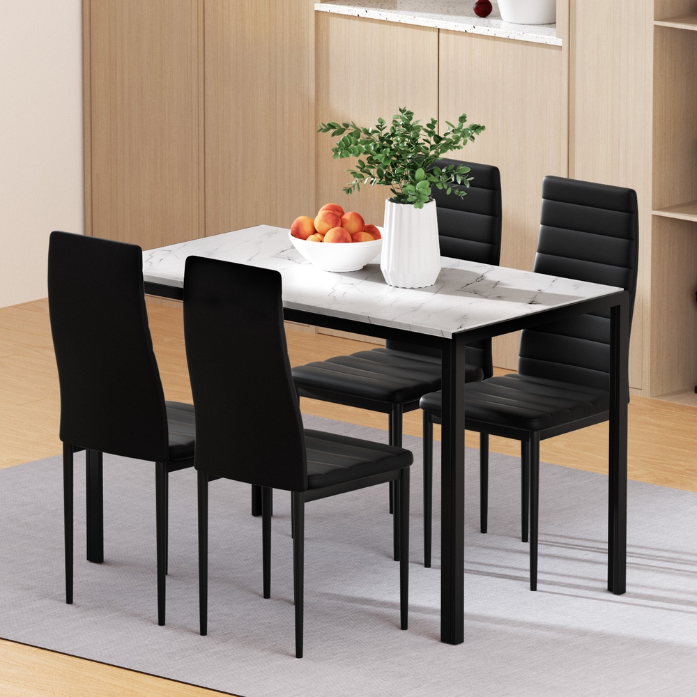 DINING-B-SET-MAR120-AB-217188-07 1 Artiss Dining Table and 4 Chairs Set Marble Effect - Image 1