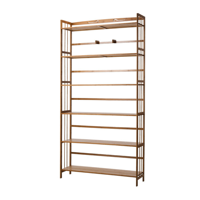 Oikiture 6-tier Bamboo Bookshelf Bookcase Adjustable Display Shelf - Image 10