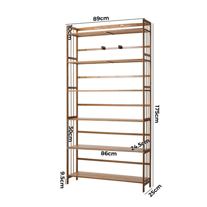 Oikiture 6-tier Bamboo Bookshelf Bookcase Adjustable Display Shelf - Image 9