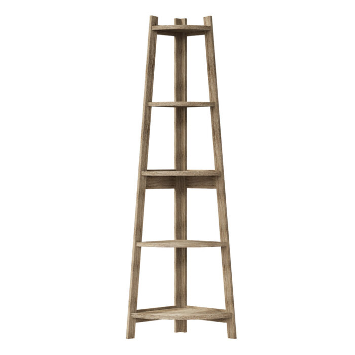 Oikiture Corner Ladder Shelf 5 Tier Display Stand Bookshelf Natural - Image 5