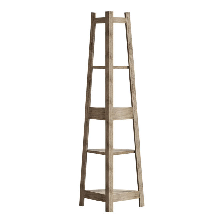 Oikiture Corner Ladder Shelf 5 Tier Display Stand Bookshelf Natural - Image 8