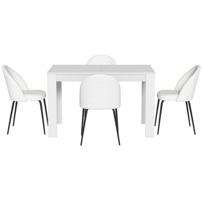 1 Artiss Dining Table and 4 Chairs Set White Sherpa - Image 3