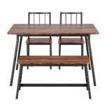 Artiss Dining Table and Chairs Set of 4 Bench Kitchen Furniture Rustic Brown - Image 3