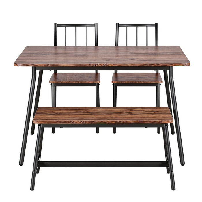 Artiss Dining Table and Chairs Set of 4 Bench Kitchen Furniture Rustic Brown - Image 3