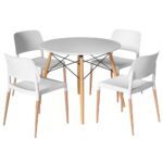 1 Artiss Dining Table and 4 Chairs Set Round White