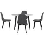 1 Artiss Dining Table and 4 Chairs Set Marble Grey - Image 3