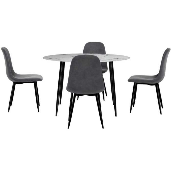 1 Artiss Dining Table and 4 Chairs Set Marble Grey - Image 3