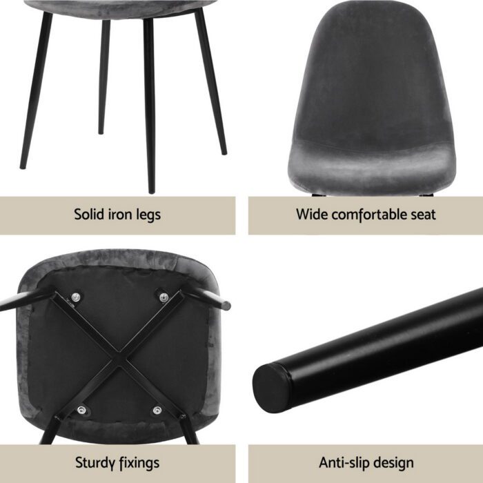 1 Artiss Dining Table and 4 Chairs Set Marble Grey - Image 6