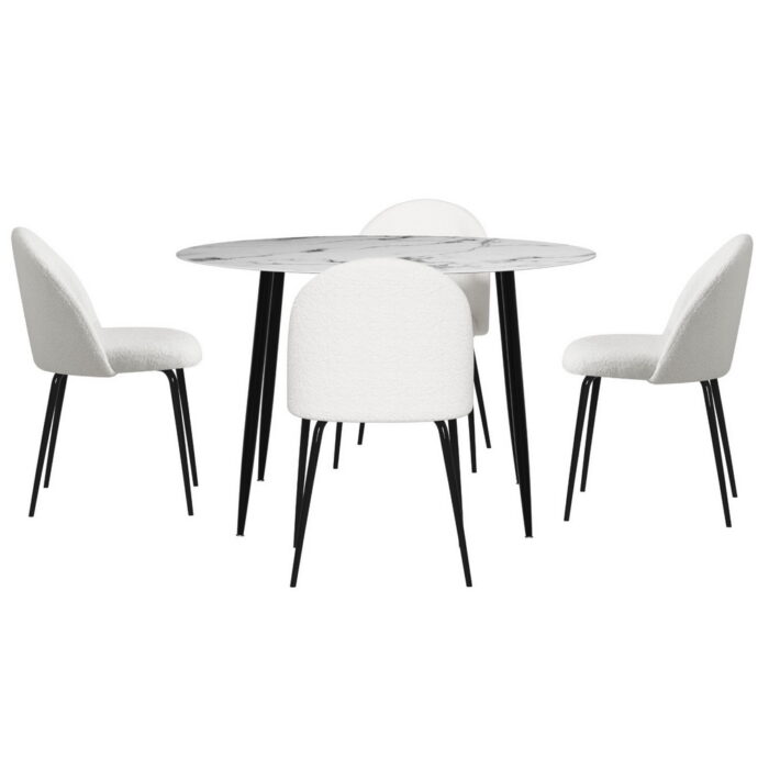 1 Artiss Dining Table and 4 Chairs Set Marble White - Image 3