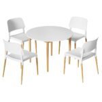 1 Artiss Dining Table and 4 Chairs Set White Wood