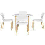 1 Artiss Dining Table and 4 Chairs Set White Wood - Image 3
