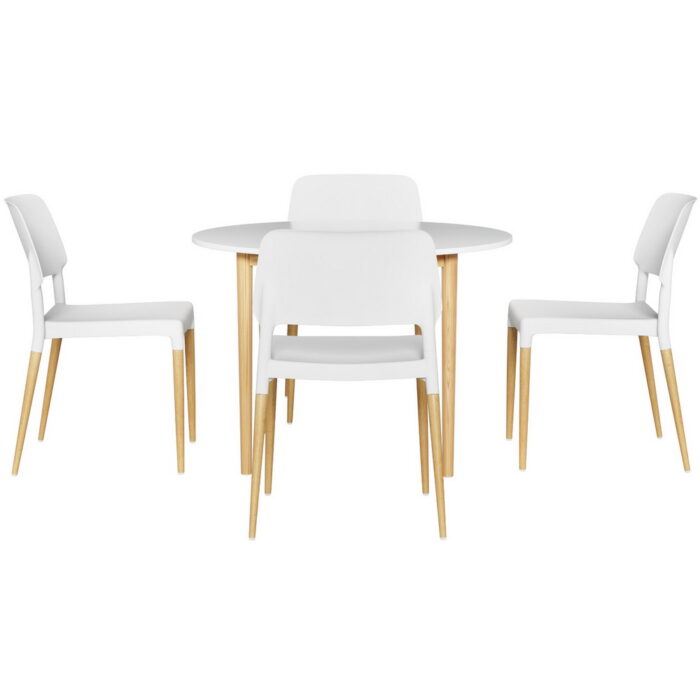 1 Artiss Dining Table and 4 Chairs Set White Wood - Image 3