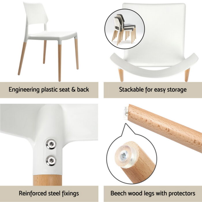 1 Artiss Dining Table and 4 Chairs Set White Wood - Image 6