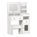 Oikiture Dressing Table Stool Set LED Light White