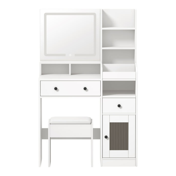 Oikiture Dressing Table Stool Set LED Light White - Image 8