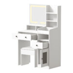 Oikiture Dressing Table Stool Set LED Light White - Image 5
