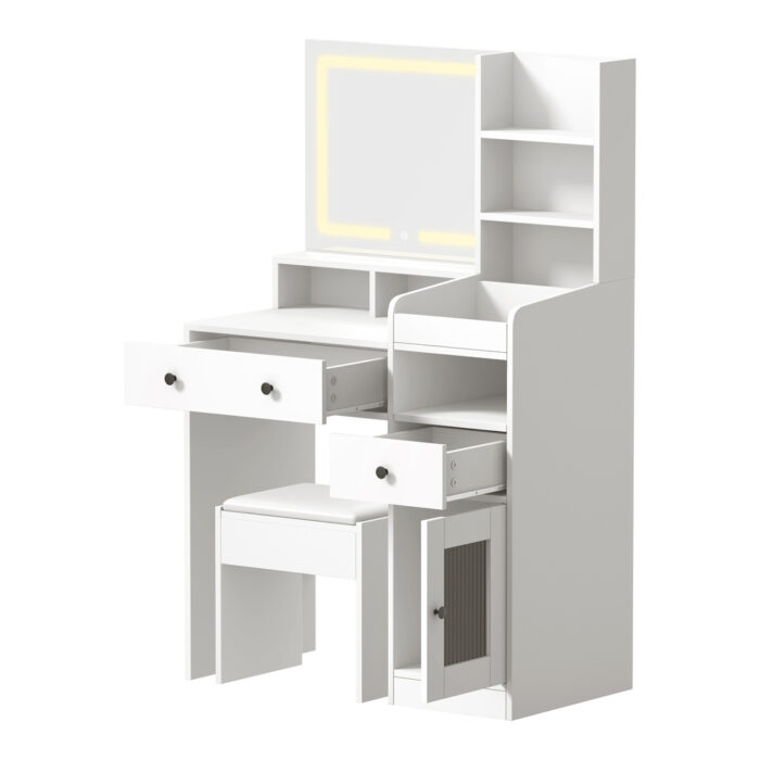 Oikiture Dressing Table Stool Set LED Light White - Image 5