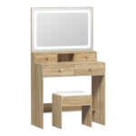 Oikiture Dressing Table Stool Set LED Mirror Natural