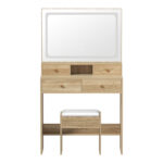 Oikiture Dressing Table Stool Set LED Mirror Natural - Image 8