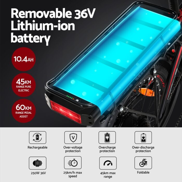 Everfit Folding Electric Bike Urban City Bicycle eBike Rechargeable Battery 250W - Image 5