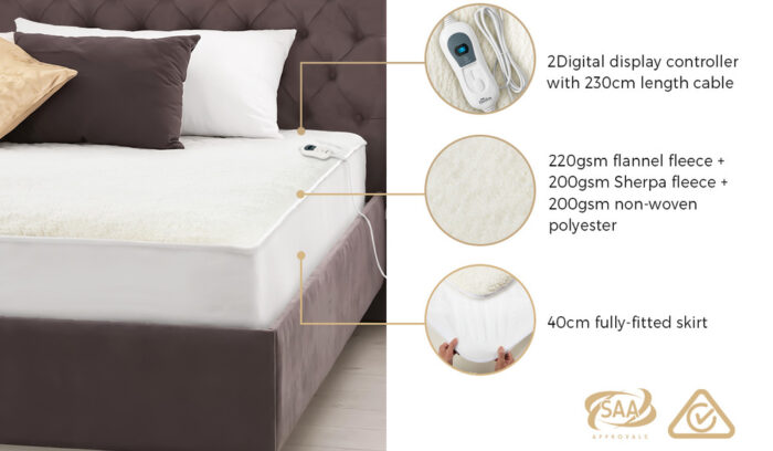 Bedra Electric Heated Blanket Fitted Fleece Underlay Winter Pad Queen - Image 3