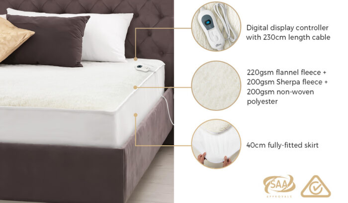 Bedra Electric Heated Blanket Fitted Fleece Underlay Winter Pad Single - Image 9