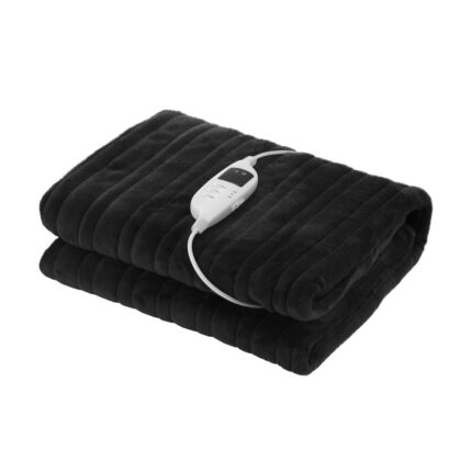 Bedra Washable Electric Heated Throw Rug Flannel Black