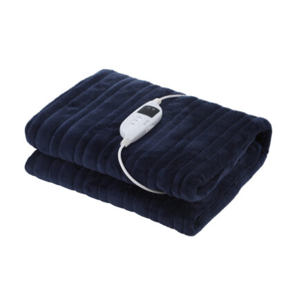 Bedra Washable Electric Heated Throw Rug Flannel Blue