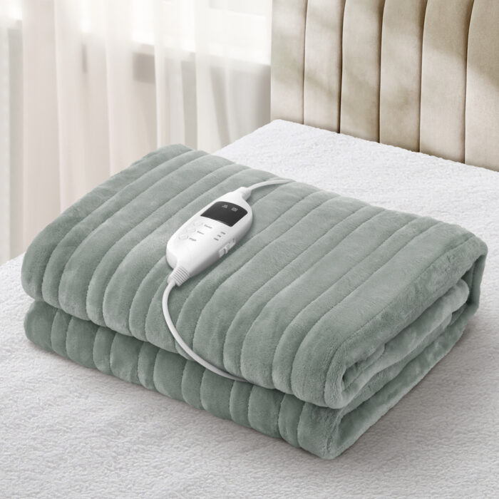 Bedra Electric Heated Blanket Washable Throw Rug Coral Fleece Light Green - Image 8