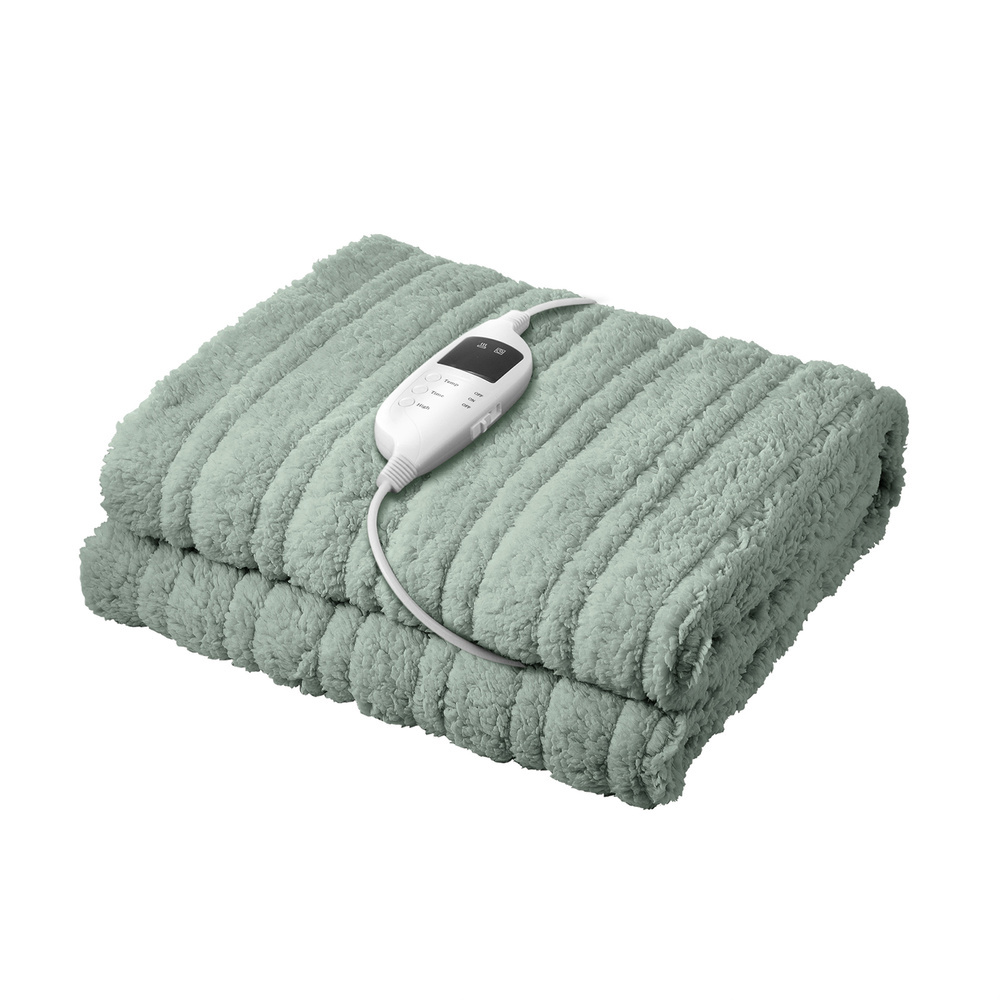 EBK-THROW-XX2-01 Bedra Electric Heated Blanket Washable Throw Rug Sherpa Coral Fleece Green - Image 1