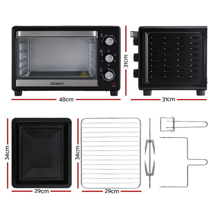 Devanti 30L Convection Oven Electric Fryer Ovens 1600W - Image 2