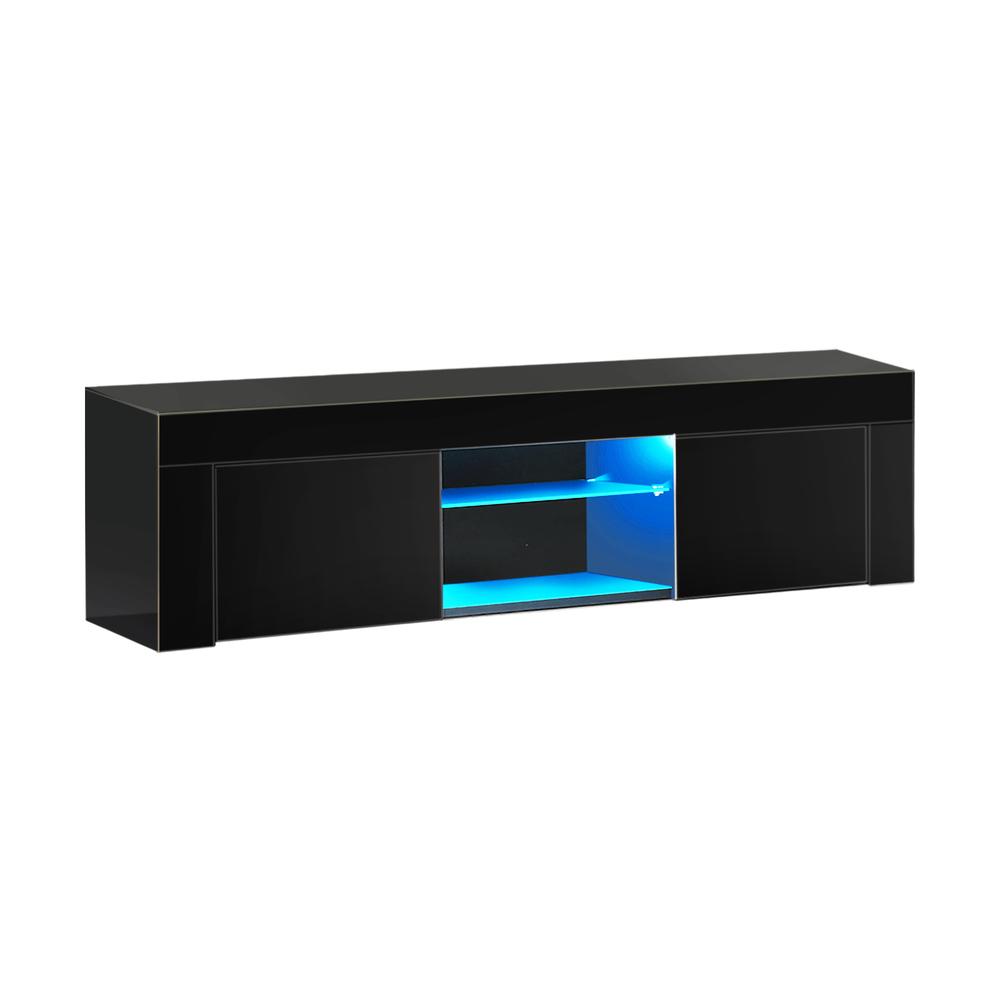 EU-B3-130-LED-BK-01 Oikiture TV Stand Cabinet Entertainment Unit RGB LED Gloss 130cm Black - Image 1