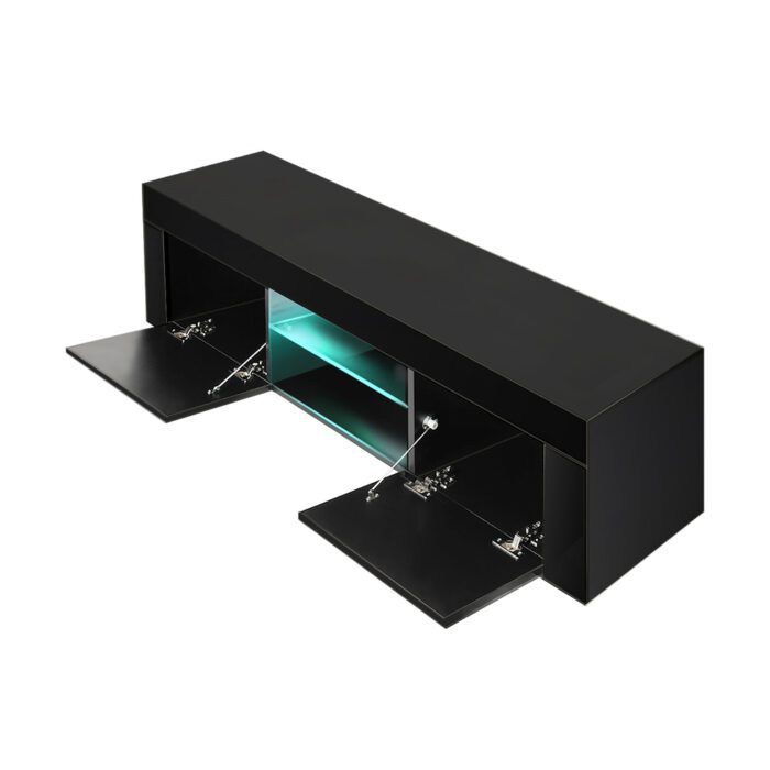 Oikiture TV Stand Cabinet Entertainment Unit RGB LED Gloss 130cm Black - Image 5