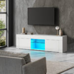 Oikiture TV Stand Cabinet Entertainment Unit RGB LED Gloss 130cm White - Image 8