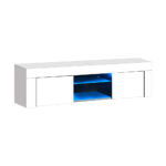 Oikiture TV Stand Cabinet Entertainment Unit RGB LED Gloss 130cm White