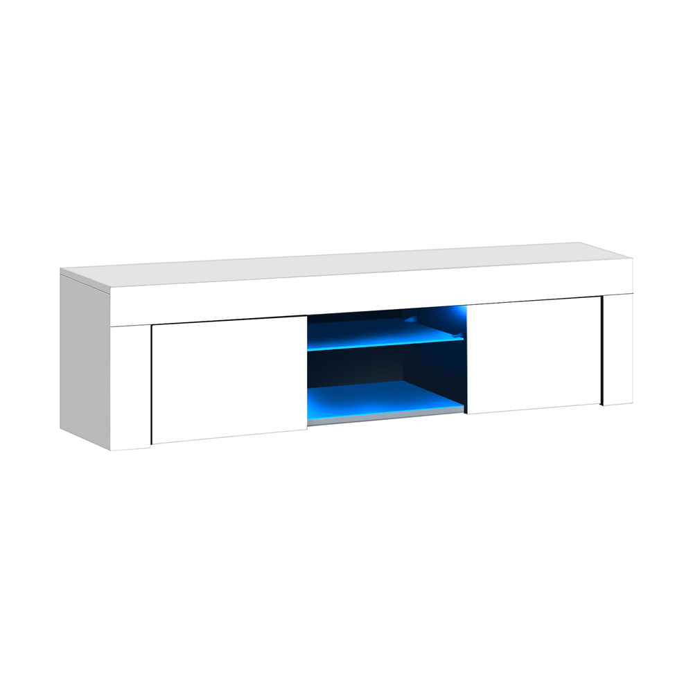 EU-B3-130-LED-WH-01 Oikiture TV Stand Cabinet Entertainment Unit RGB LED Gloss 130cm White - Image 1