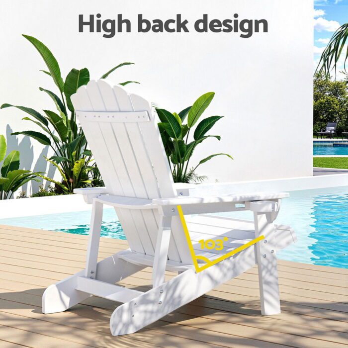 Gardeon Outdoor Chairs HDPE Adirondack Beach Chair Sun Lounge Patio Furniture Garden white - Image 6