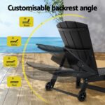 Gardeon Sun Lounge Lounger Table and Chairs Beach Chair HDPE Patio Outdoor Furniture Wheels Black - Image 5