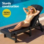 Gardeon Sun Lounge Lounger Table and Chairs Beach Chair HDPE Patio Outdoor Furniture Wheels Black - Image 6