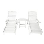 Gardeon Sun Lounge Lounger Beach Chair HDPE Patio Outdoor Furniture with Wheels White - Image 3