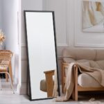 Oikiture Wooden Full Length Mirror Rectangle 166x60cm Black - Image 7