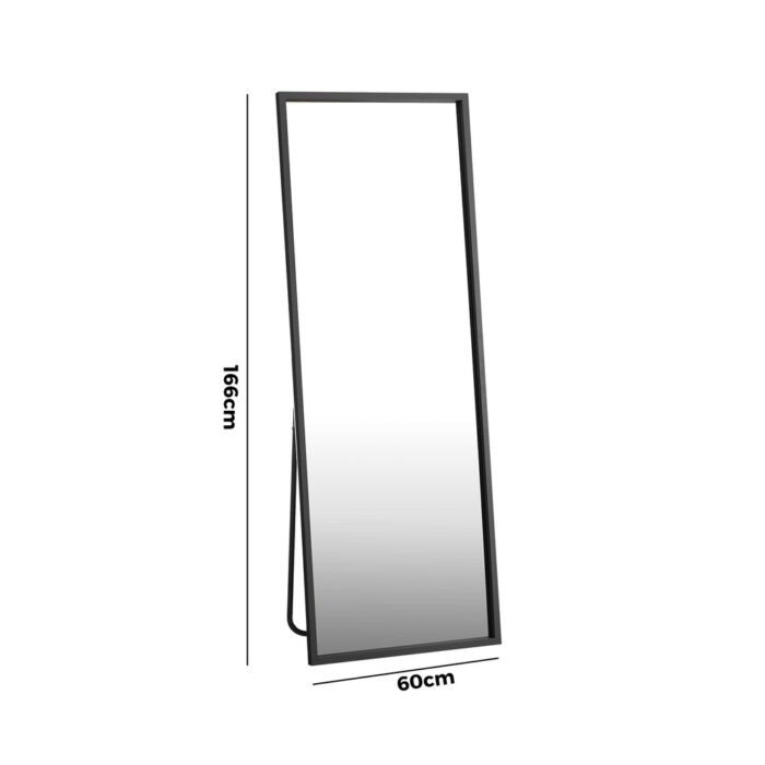 Oikiture Wooden Full Length Mirror Rectangle 166x60cm Black - Image 3
