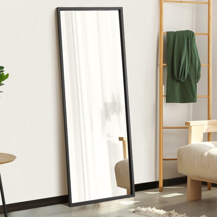 Oikiture Wooden Full Length Mirror Rectangle 166x60cm Black - Image 8